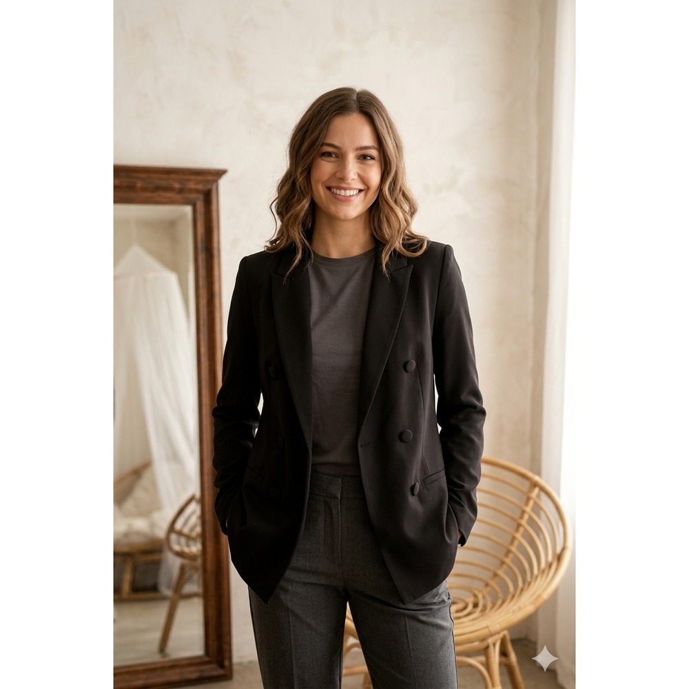 Akira Scandi Girl Open Front Blazer Black Office‎ Going Out Double Breast Size M